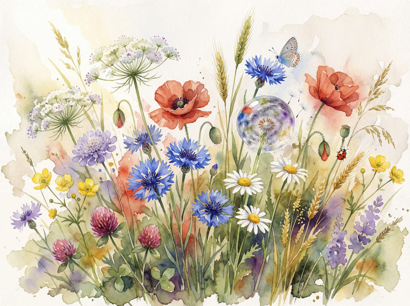 English Wildflower Meadow — Scenic Mural Wallpaper