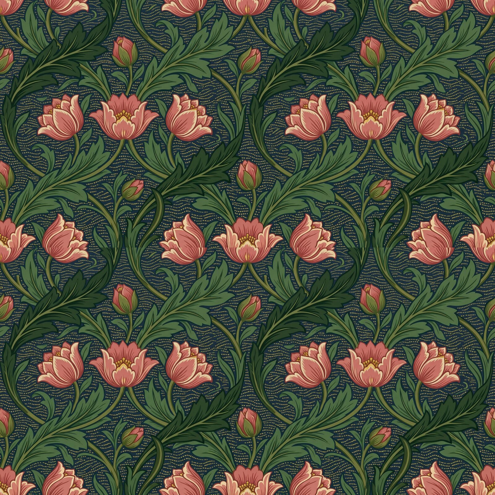 Experience the energetic flow of Windrush Morris. Deep blues, warm rose, and golden accents. Made to order.