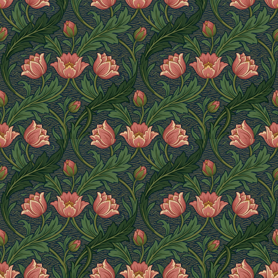 Experience the energetic flow of Windrush Morris. Deep blues, warm rose, and golden accents. Made to order.
