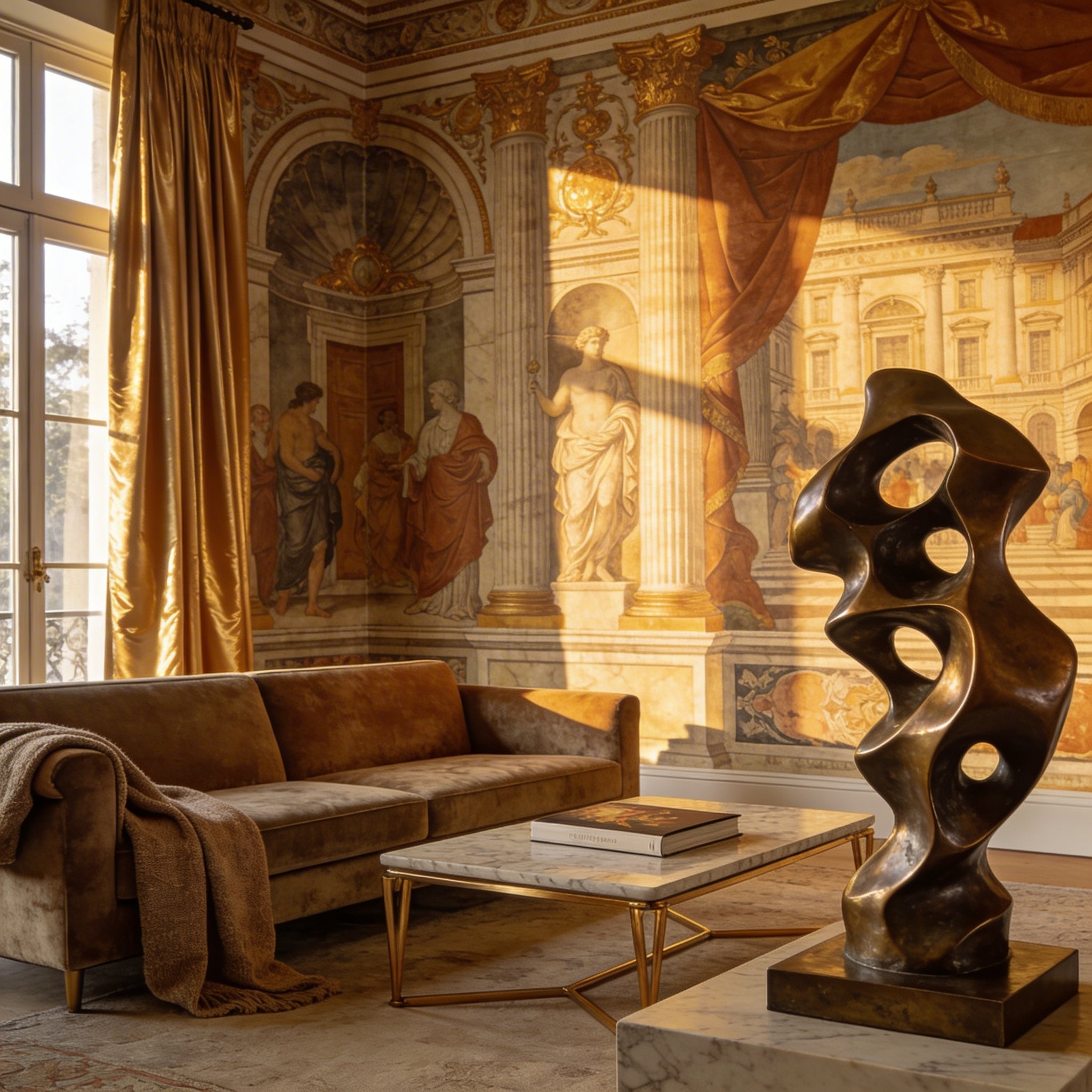 A bespoke Wall Shawl mural installed in a private residence